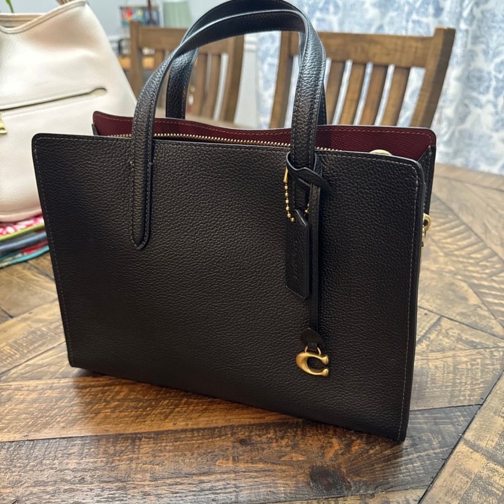 Coach Black and Burgundy Leather Tote - Coach PB Carter Cary 28 - Picture 2 of 7